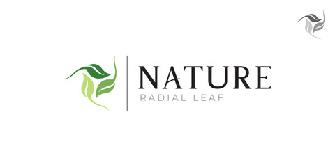 Nature logo with three-leaf radial repeat pattern in modern style flat vector design