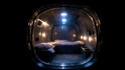 Futuristic sleep pod interior view
