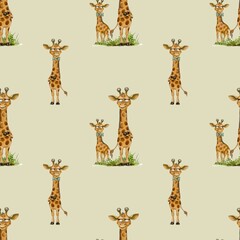 Naklejka premium Colorful watercolor giraffe pattern for fabric and wrapping paper design