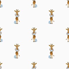 Playful watercolor giraffe pattern ideal for fabric and wrapping design in soft hues