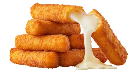Stack of Fried Mozzarella Sticks with Cheese Pull