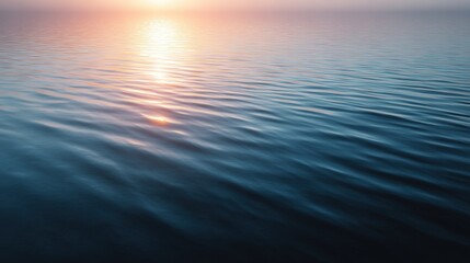 Tranquil water surface reflecting the soft hues of sunrise, creating a serene atmosphere with gentle ripples and calming colors