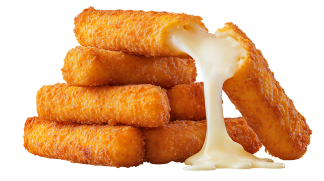 Stack of Fried Mozzarella Sticks with Cheese Pull
