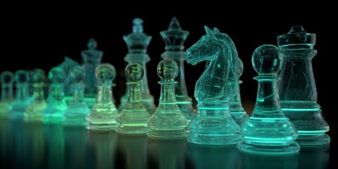 Glowing transparent chess pieces