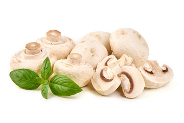 Mushrooms with Basil, isolated on white background