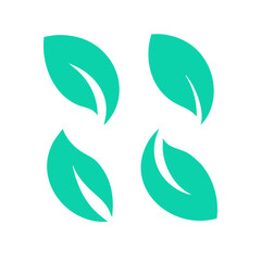 Obraz premium Abstract leaf icons set in flat design style, eco-friendly concept, green tones, isolated on white background