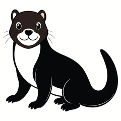 A ferret vector silhouette in black color against a solid