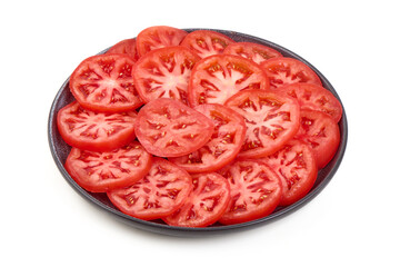 Tomato Slices on Plate, isolated on white background