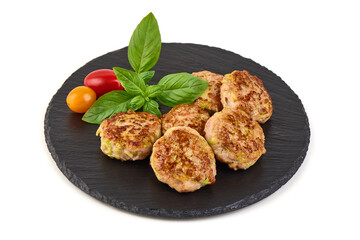 Fried Chicken Patties with Tomato Sauce, isolated on white background