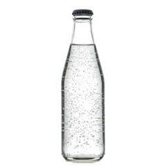 Clear glass bottle filled with sparkling water bubbles isolated on transparent background