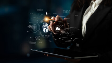 Biometric fingerprint identification and cybersecurity system ensuring secure access, identity verification, cloud data protection, and digital safety Latch