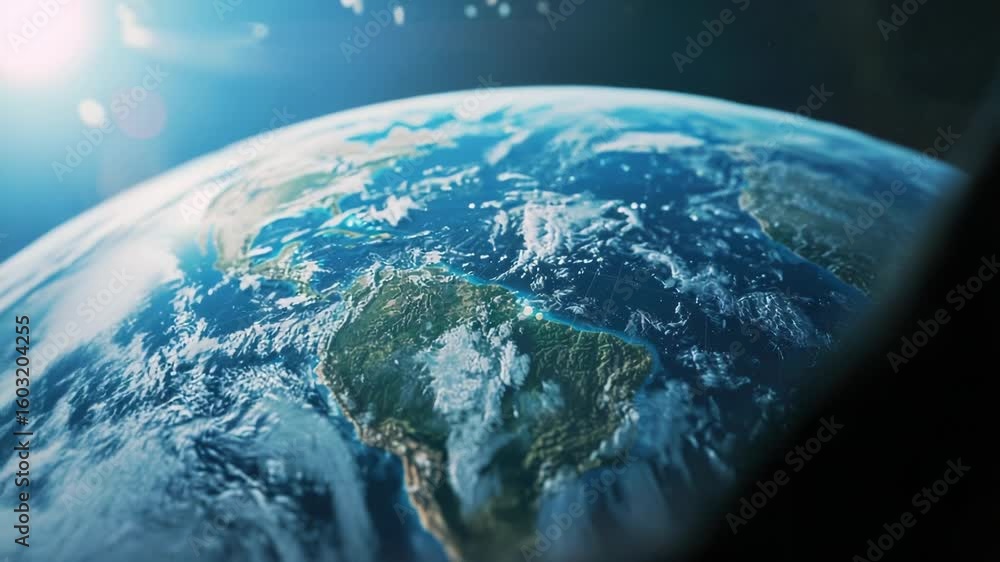 Aufkleber a high-angle view of the earth from space with white clouds visible, suitable for use in presentatio