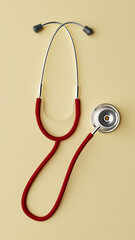 Red Stethoscope on Beige Background – Medical Concept for Emergency, Healthcare and Doctor Tools