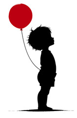 Silhouette of a Child Holding a Red Balloon