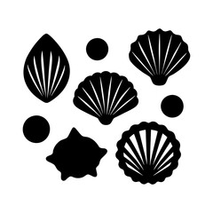 set of sea shells vector black silhouettes