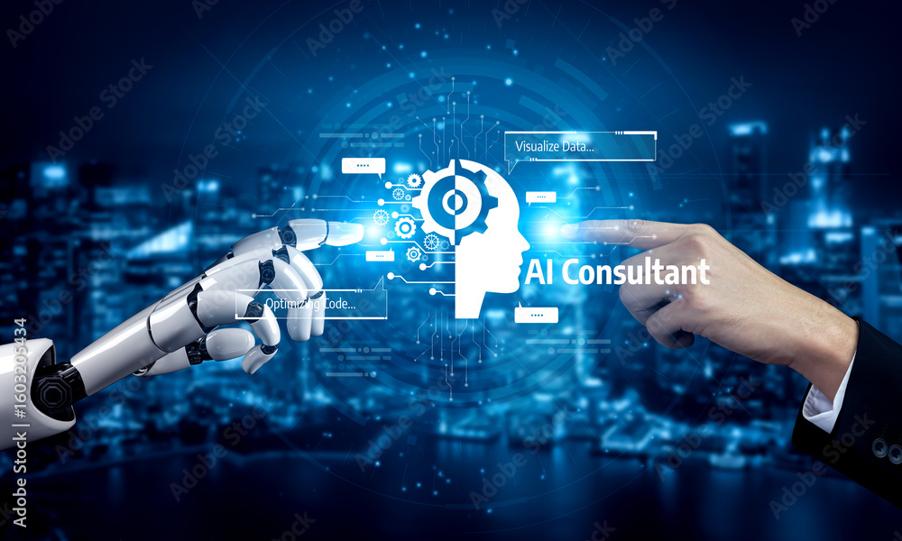 Poster ai assistant brain processor with llm technology, big data, machine learning, generative ai for busi