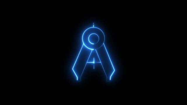 Neon compass icon digital geometric design symbol for drafting and architecture. 4k animation video