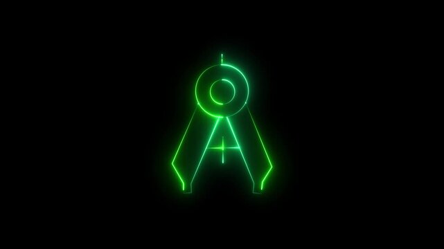 Neon compass icon digital geometric design symbol for drafting and architecture. 4k animation video