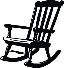 Black-and-White Vector Illustration of Rocking Chair – 1-Item Nostalgic Silhouette