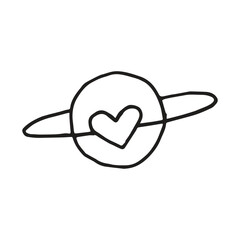 Illustration of planet with heart on white background