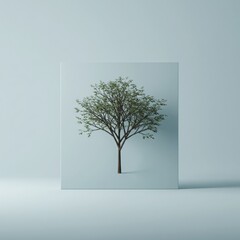 Minimalist minimalist tree silhouette on a light blue background with subtle texture and soft lighting