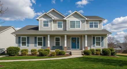 Obraz premium Beautiful suburban two story house with a welcoming front porch