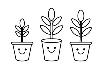 Potted Plant Character Doodles With Smiley Faces