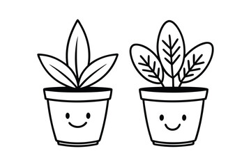 Potted Plant Character Doodles With Smiley Faces