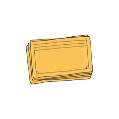 Hand-Drawn Illustration: Stack of Blank Yellow Papers, Note Cards, Index Cards, Paper Texture