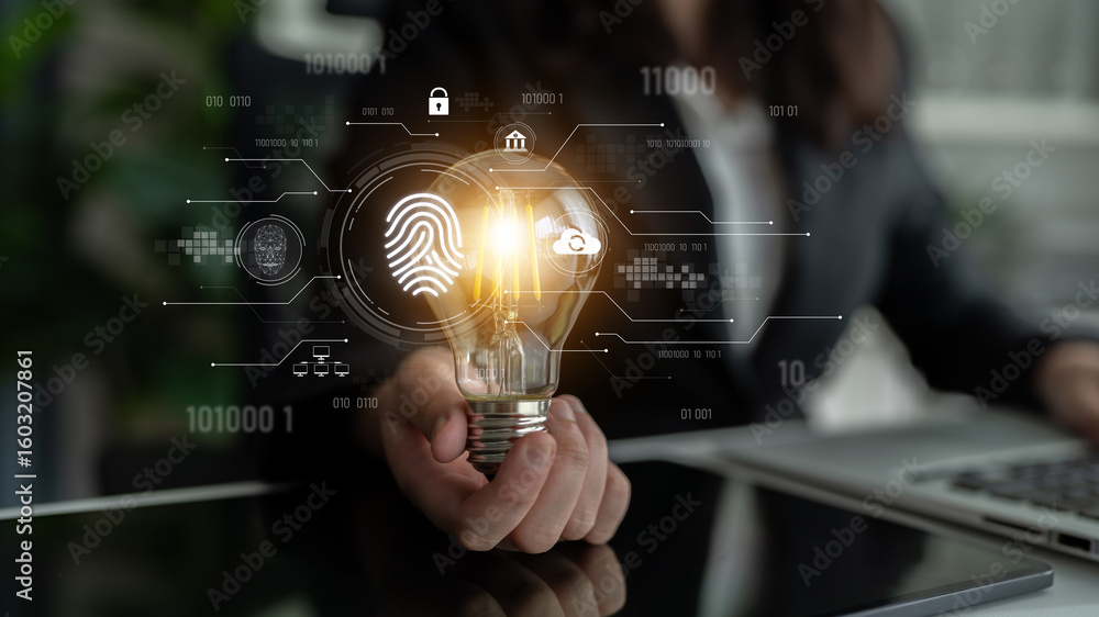 Poster biometric fingerprint identification and cybersecurity system ensuring secure access, identity verif