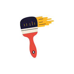 Paint Brush Icon: Red Handle, Yellow Paint Splatter - Artistic Design Element