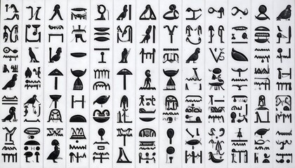 Obraz premium Ancient hieroglyphic symbols arranged in rows