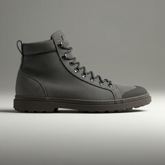 Stylish dark grey high top sneaker with intricate woven texture and thick sole on a neutral background