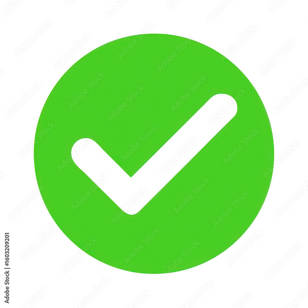 Poster green circle with black check mark isolated on transparent background