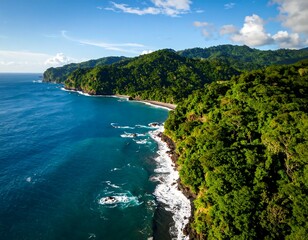 Fototapeta premium Lush coastline with deep blue ocean