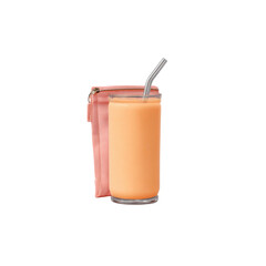 Peach Smoothie in Glass with Reusable Straw and Pouch