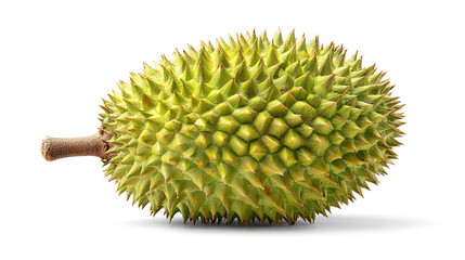 Green spiky durian fruit isolated on white background