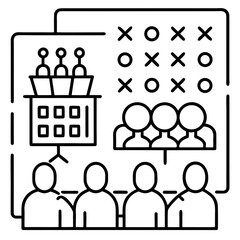 Line Icon Set Event Planning Management Strategy Meeting Presentation Board Audience Teamwork vector