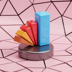 Abstract geometric arrangement of colorful wooden blocks on a patterned pink surface representing creativity and design