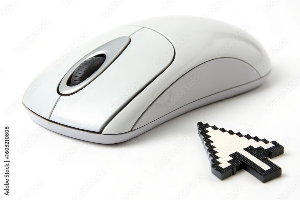 Fototapete Computer mouse and pixelated cursor on white background