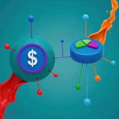 Abstract 3d rendering of interconnected spheres representing financial growth and data analysis with a dollar sign
