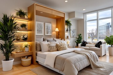 Stylish bedroom built in high resolution picture