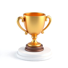 golden trophy cup sits atop sleek polished surface crisp backdrop perfect copy