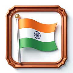 majestic indian flag floats within richly detailed intricately carved wooden border set crisp white copy