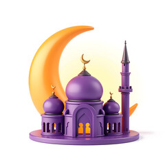 serene crescent moon rises majestic mosque silhouette warm golden sunset copy