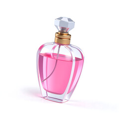 slender perfume bottle fills transparent body soft pink liquid set crisp white copy