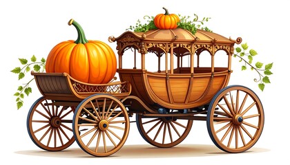 Fototapeta premium Ornate carriage carrying a large pumpkin. Autumnal scene