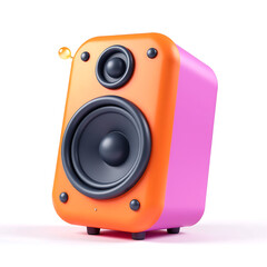stylized cartoon speaker stands pristine white backdrop emphasizing bright plastic