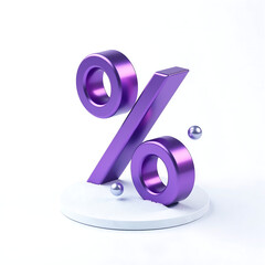 swirling iridescent purple percent sign radiates snowy white surface suspended dramatic negative