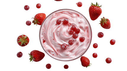 Strawberry Yogurt Bowl with Berries Overhead View